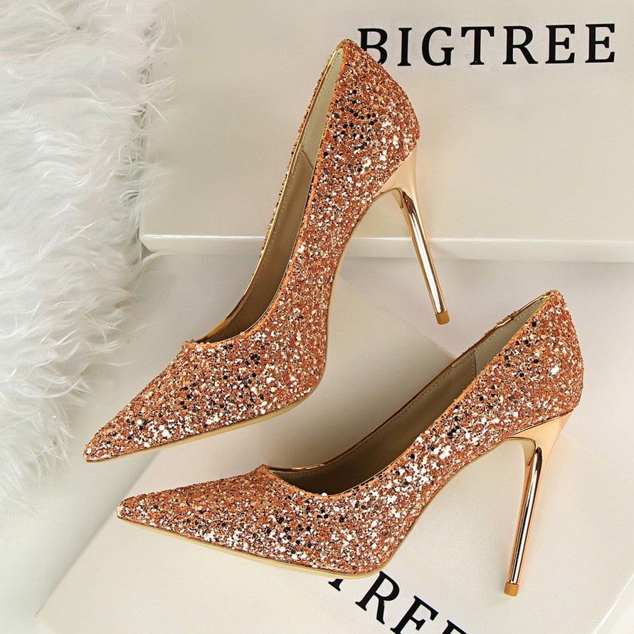 FEERIJT 2019 NEW Women Pumps Bling High Heels Women Pumps Glitter High Heel Shoes Woman Sexy Wedding Shoes