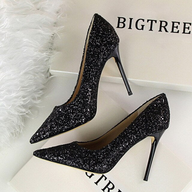 FEERIJT 2019 NEW Women Pumps Bling High Heels Women Pumps Glitter High Heel Shoes Woman Sexy Wedding Shoes