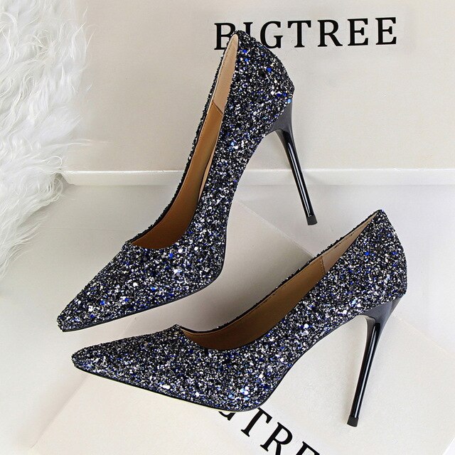 FEERIJT 2019 NEW Women Pumps Bling High Heels Women Pumps Glitter High Heel Shoes Woman Sexy Wedding Shoes