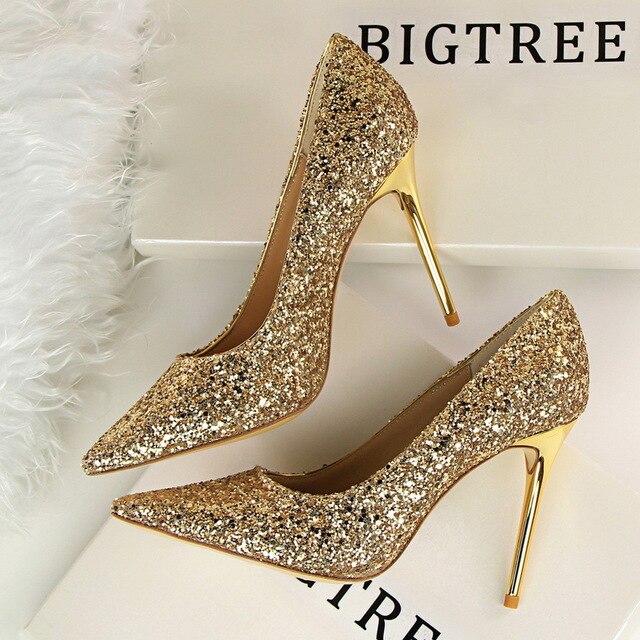 FEERIJT 2019 NEW Women Pumps Bling High Heels Women Pumps Glitter High Heel Shoes Woman Sexy Wedding Shoes