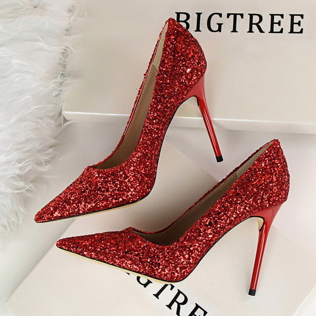 FEERIJT 2019 NEW Women Pumps Bling High Heels Women Pumps Glitter High Heel Shoes Woman Sexy Wedding Shoes