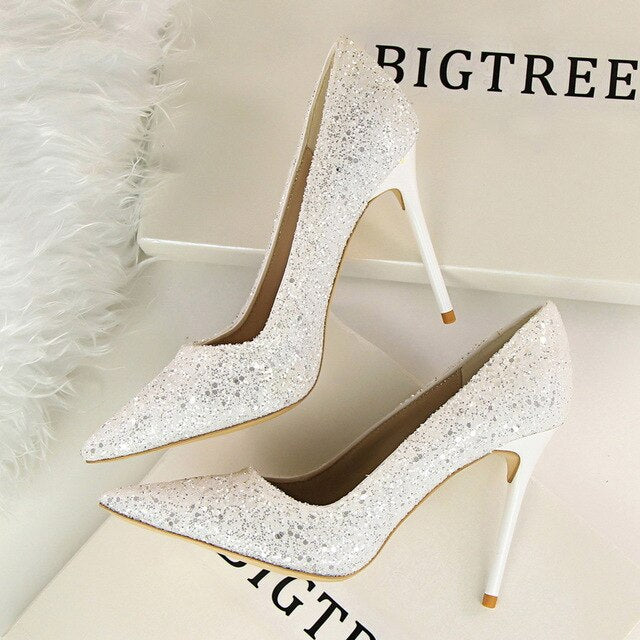 FEERIJT 2019 NEW Women Pumps Bling High Heels Women Pumps Glitter High Heel Shoes Woman Sexy Wedding Shoes