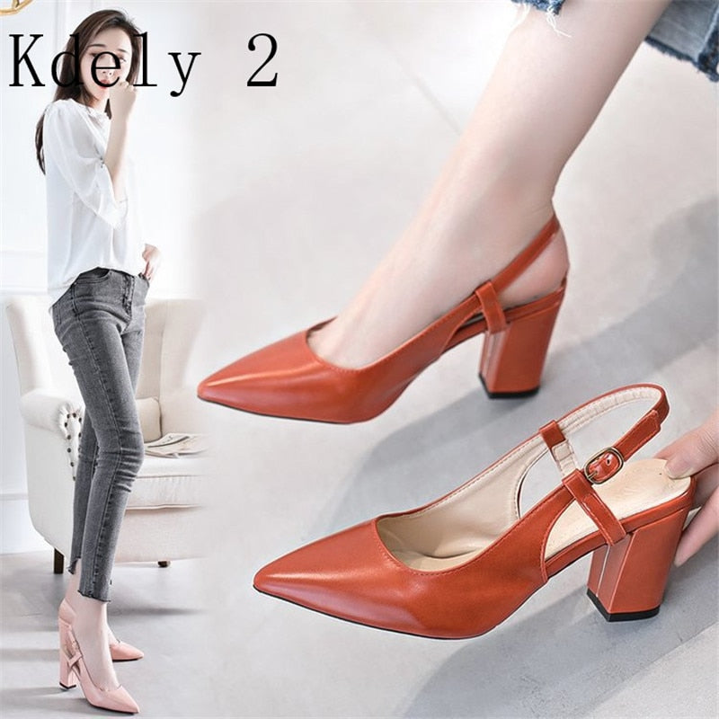 New Autumn Spring High Heels Shoes Woman 2019 Female Flock Straps Slingback Square Women Sandals Casual Wedding Shoes Pumps
