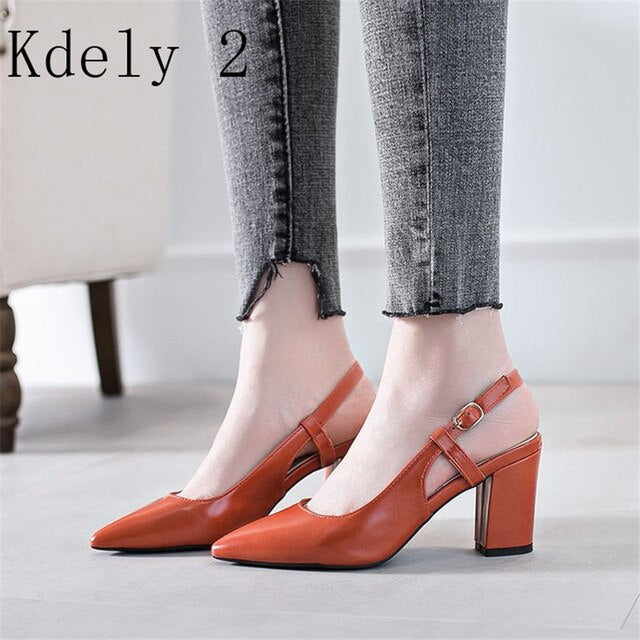 New Autumn Spring High Heels Shoes Woman 2019 Female Flock Straps Slingback Square Women Sandals Casual Wedding Shoes Pumps