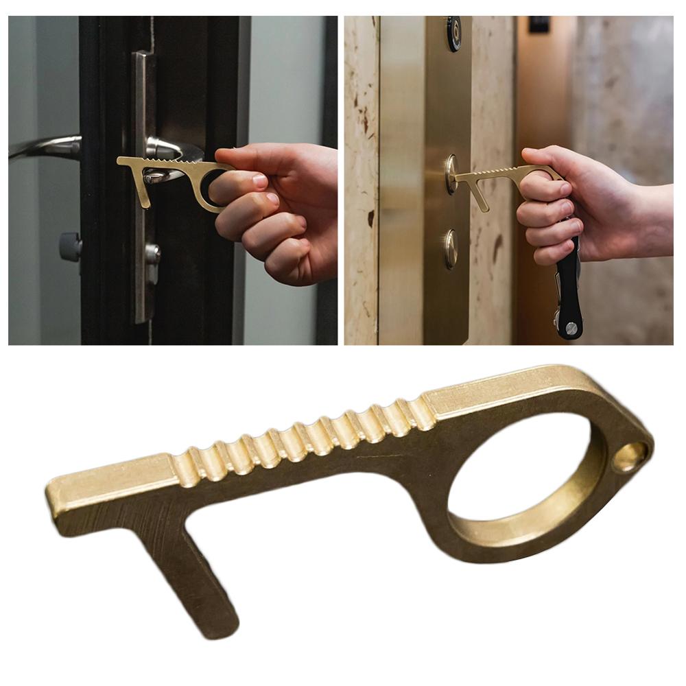 2pc Family Health Convenient Portable Alloy Press Elevator Tool Hygiene Hand Antimicrobial Brass EDC Door Opener Door Handle Key