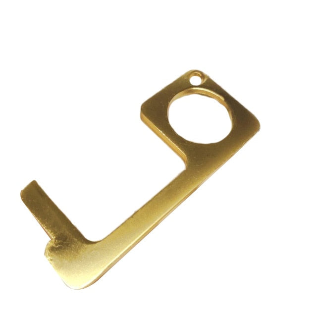 2pc Family Health Convenient Portable Alloy Press Elevator Tool Hygiene Hand Antimicrobial Brass EDC Door Opener Door Handle Key